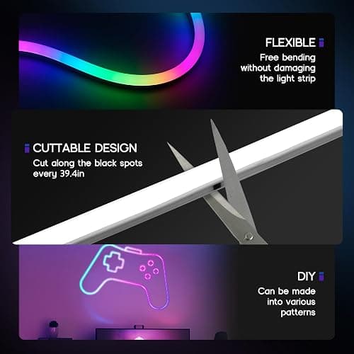 VOEWT LED Neon Lights,IC+RGB 9.8FT Rope Lights Control with App/Remote,Multiple Modes,DIY Design,Outdoor IP65 Waterproof,24V Flexible LED Strip Lights for Bedroom,Gaming,Party Decoration thumbnail 6
