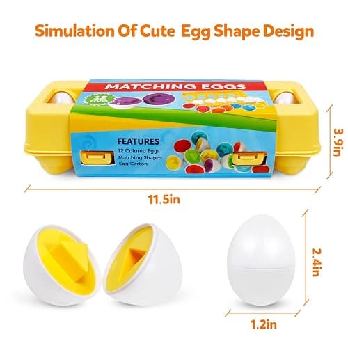 NAODONGLI Montessori Geometric Eggs,12 pcs Set Color & Shape Egg Puzzle Toys Matching Eggs for Toddlers 1-3,Preschool Educational Sorting Game Fine Motor Toy Gifts for Kids Boys Girls thumbnail 2