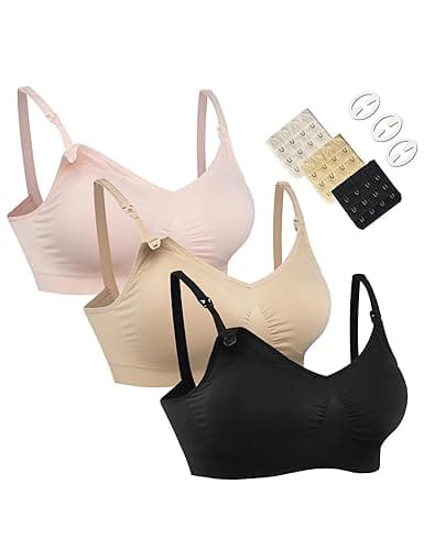 HOFISH 3PACK Full Bust Seamless Nursing Maternity Bras Bralette S-XXL with Extra Bra Extenders & Clips - Large - 03pack:pinkblackbeige