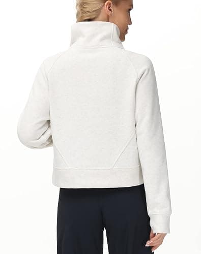 THE GYM PEOPLE Womens' Half Zip Pullover Fleece Stand Collar Crop Sweatshirt with Pockets Thumb Hole thumbnail 2