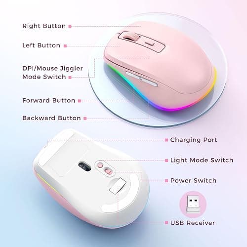 PEIOUS Mouse for Laptop, Wireless Mouse Jiggler - LED Wireless Mice with Build-in Mouse Jiggler Mover, Rechargeable Moving Mouse for Laptop Undetectable Keeps Computer Awake - Pink thumbnail 6