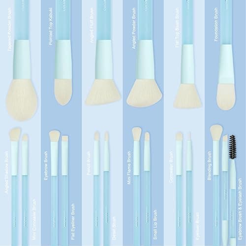 LULUCOLORS 18-Piece Light Blue Professional Makeup Brush Set – Translucent Rubberized Handles, Soft Synthetic Bristles for Face & Eye Makeup – Includes Travel Bag & Sponges,Complete Brush Collection thumbnail 6