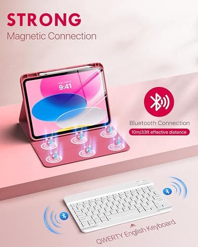 MoKo for iPad (A16) 11th Generation Case with Keyboard 11 inch 2025, iPad 10th Generation 10.9 inch Keyboard Case with Pencil Holder, Multi-Angle Detachable Bluetooth Keyboard, Pink thumbnail 3