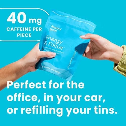 Neuro Energy & Focus Gum - 40mg Natural Caffeine Gum & Nootropic Energy Supplement with L-Theanine & B Vitamins - Sugar Free, Vegan - Peppermint, 90ct thumbnail 3