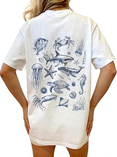Women Teens Girl Oversized Graphic Shirts Short Sleeve Floral Baggy Tees Y2K Cute Aesthetic Summer Coastal Tops thumbnail 6