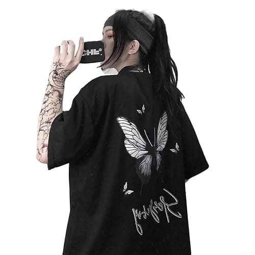 Gothic T Shirt Women Butterfly Print Short Sleeve T Shirt Women Loose Harajuku Style Black Design Short Sleeve Top - Image 1