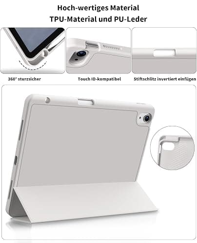 ZOYU Hülle für iPad (A16) 11. / 10. Generation 2025/2022,10,9 Zoll mit Stifthalter, weiche TPU stoßfeste Rückschale, Trifold Ständer Schlanke Hülle für iPad 11/10, Auto Wachen/Schlafen, Grau thumbnail 3