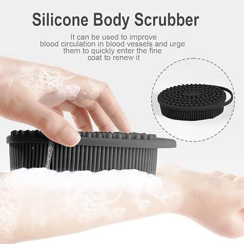 Soft Silicone Body Scrubber 2 PCS Silicone Body Shower, Silicone Loofah 2 in 1 Bath and Shampoo Brush, Body Scrubber Shower Cleaning Exfoliating Use for Sensitive Skin, Lather Well(Black and Pink) thumbnail 5