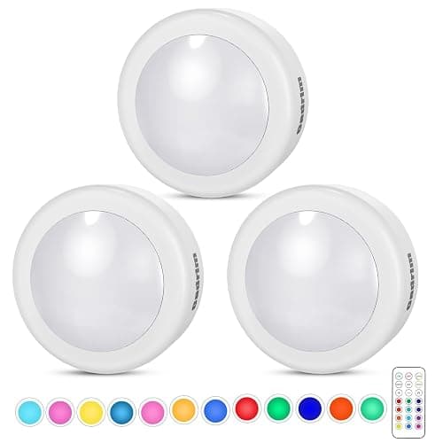 Cadrim Puck Lights, 13 Colors Changeable LED Puck Lightings, Battery Powered Dimmable Under Cabinet Lights, Battery Operated Lights with 1 Remote Controls for Kitchen(3 Pack) - Image 1