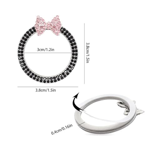 ORIESSE Bow Car Accessories,Pink Bow Tie Push Start Button Rhinestone Ring,Black Engine Start Stop Button Ring Car Decor,Bling Girly Ignition Charm thumbnail 2