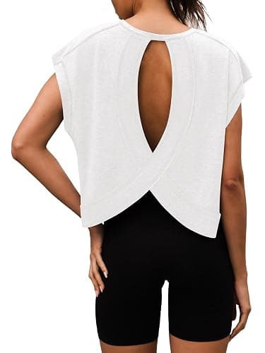 3rd hill Women Open Back Workout Shirts Short Sleeve Tops Casual Yoga Y2k Athletic Gym Running Crop Tees thumbnail 6