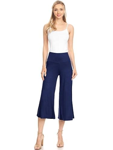 Made By Johnny Women's High Elastic Waistband Wide Leg Palazzo Culotte Gaucho Capri Pants (S~5XL) thumbnail 3