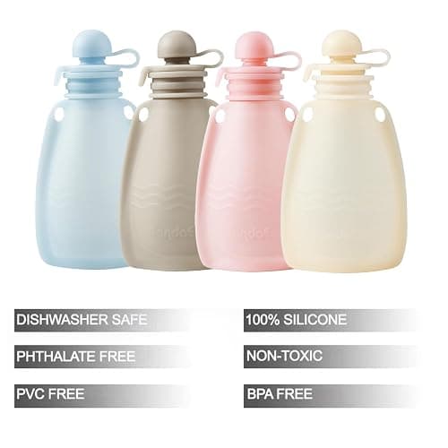 PandaEar Reusable Silicone Baby Food Pouches, 4 Pack Squeeze Pouches for Toddler Kids, BPA-Free Silicone Refillable Baby Food Storage, 5.5 oz thumbnail 3