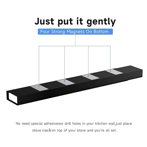 SZJHXIN 4X Strong Magnetic Stove Top Shelf, Adjustable 15-30 Inches, Fits Various Stove Lengths, Kitchen Organizer, Holds Spices, Condiments and BBQ Sauces (Matte Black) thumbnail 5