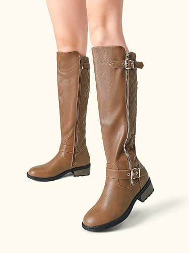 DREAM PAIRS Women's Knee-High Boots Comfortable Chunky Block Heel Round Toe Side Zipper Riding Fashion Buckles Biker Motorcycle Boots thumbnail 9