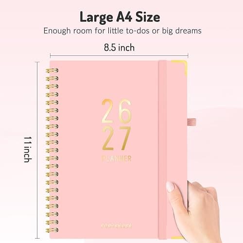 Forvencer Planner 2026-2027, 18 Month Weekly and Monthly Calendar Planner, Jan 2026 -June 2027, 8.5" x 11", Daily Agenda Book with Tabs, College School Supplies for Student Teacher Home, A4, Pink thumbnail 2