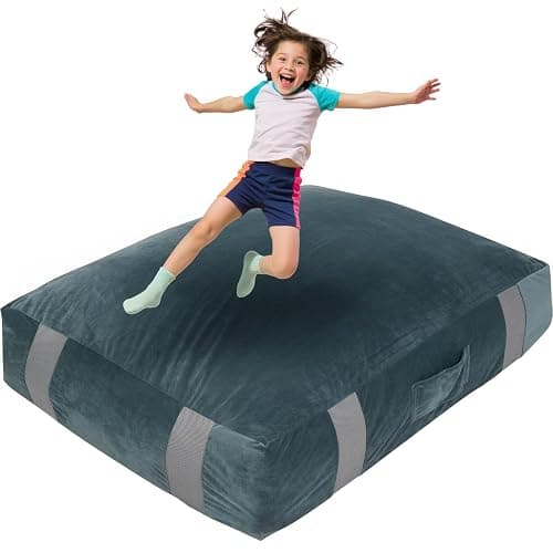 FINCOME 5'x 5' Crash Pads for Kids Sensory Gray Crash Pads with Foam Blocks Washable Velvet Cover Sensory Crash Pad for Climbing Gymnastics Sensory Pad for Sensory Tool, Schools, Sensory Therapy - Image 1