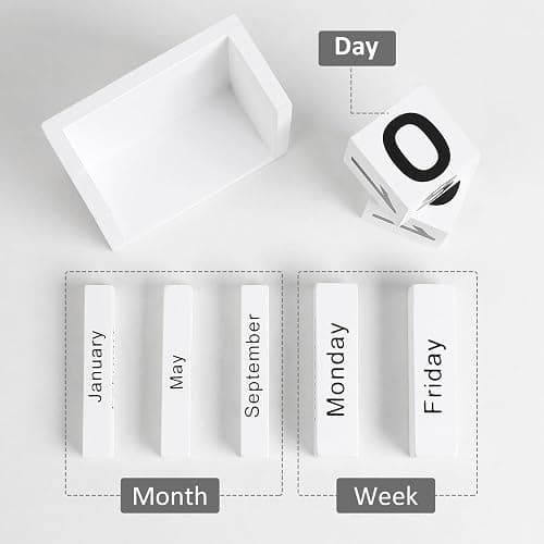 DEERINE Wooden Block Calendar for Desk, Daily Desktop Perpetual Desk Calendar, Cute Date Display Blocks Desk Accessory for Home Office Decor, Teacher, Classroom, Reusable Yearly, White thumbnail 3