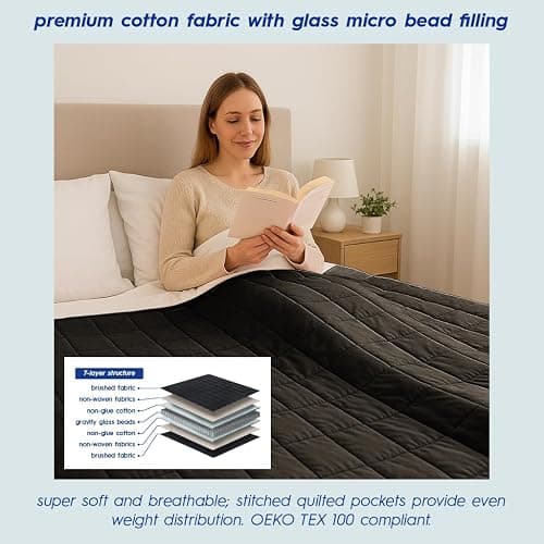 Harbour Housewares Weighted Blanket 6kg with Storage Bag – 125x180cm Black Weight Blanket for Anxiety, Stress Relief & Deep Sleep – Soft Fabric Calming Throw with Glass Bead Filling thumbnail 4