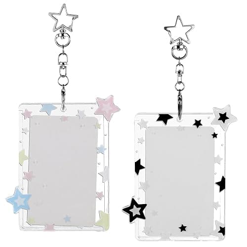 2Pcs Star Photocard Holder with Metal Chain Transparent Y2K Charm Holders Acrylic Cute Protective Photocards with Star Pendant for Idol Card Photo Album - Image 1