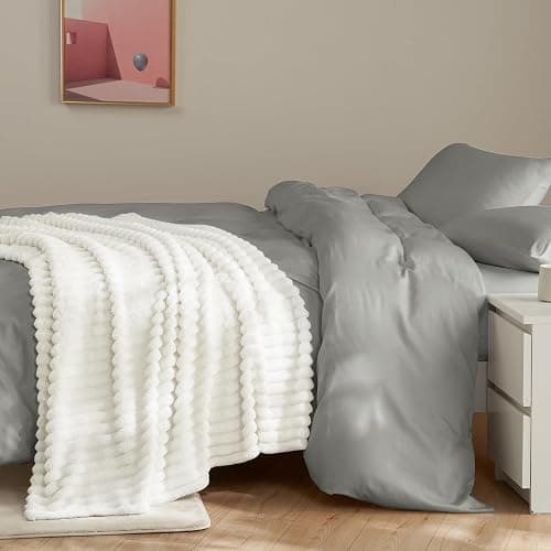 HIMEET Off White Throw Blanket for Couch - 300GSM Soft Cozy Blankets, Cute Small Lightweight Fleece Throws, Birthday Gifts, Home Dorm Decor, Off White, 50x60 Inches thumbnail 9
