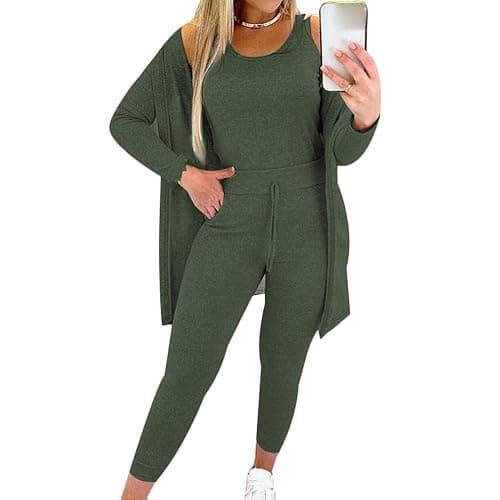 3 Piece Lounge Sets for Women Fall Fashion 2025 Outfits Tank Top Long Sleeve Cardigan and Pants Sets Loungewear - Image 1