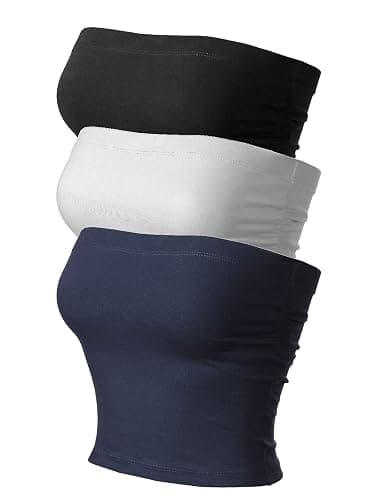 MixMatchy Women's 3 Pack Casual Summer Ruched Side Backless Double Layered Tube Top with Built in Shelf Bra - Image 1