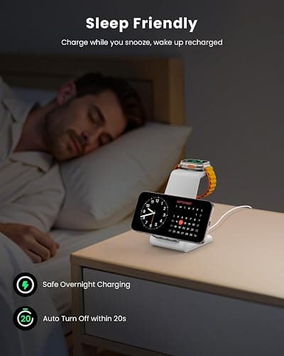 Wireless Charging Stand, GEEKERA 3 in 1 Wireless Charger Dock Station for iPhone 17 16 15 14 13 12 11 Pro Max Plus/X/8 Series, Apple Watch Ultra 11/10/9/SE/8/7/6/5/4/3/2, AirPods Pro/3/2 thumbnail 6