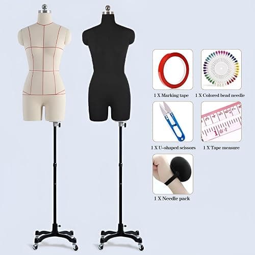 Adjustable Female Mannequin with Wheels - Pinnable Dress Form Torso M-Model82 in Black, Perfect for Sewing, Tailoring, and Clothing Display thumbnail 7