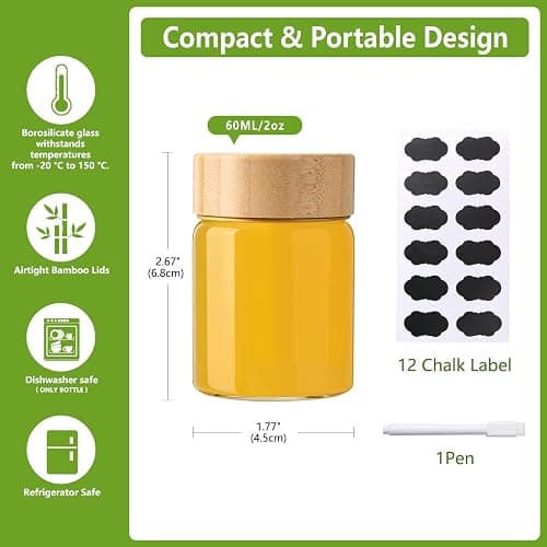 BPFY 12 Pack 2oz Glass Shot Bottles with Caps, 60ml Borosilicate Glass Juice Shot Bottles, Dishwasher & Freezer Safe, Reusable Wellness Ginger Shot Glass with Lids for juicing ginger shots thumbnail 3