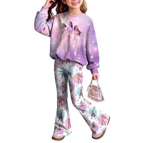 BTLYUIOAPE Demon Movie HUNTR/X T-shirt+Pants Print Outfits Set for Unisex Kids Cartoon Adventure Y2K Long Sleeve Costume - Image 1
