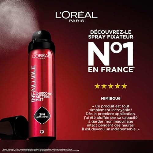 L'Oréal Paris - Spray Fixateur de Maquillage - Waterproof - Sans Transfert - Formule Légère - Non Collant - Résistant à l'Eau et à la Transpiration - Tenue Jusqu'à 36h - Infaillible - 75 ml thumbnail 9