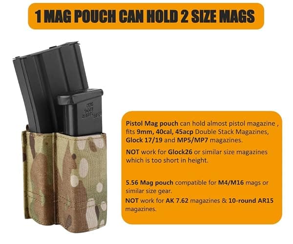 KRYDEX 5.56mm Magazine Pouch + 9mm .45 Pistol Mag Pouch Combo MOLLE Mag Holders with Quick Release Mag Pouch Insert thumbnail 5