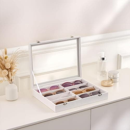 Lolalet Sunglasses Organizer Tray, 8 Grids Velvet Glasses Eyewear Holder Trays, Sunglass Display Drawer Storage for Women Men -Lid, Beige thumbnail 2