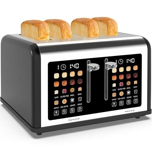 4 Slice Toaster Touch Screen, Stainless Steel Toasters Digital Timer, Dual Control Panel Toasters, 8 Shade Settings 6 Bread Types for Bagel, Cancel, Defrost 1650W Black thumbnail 9