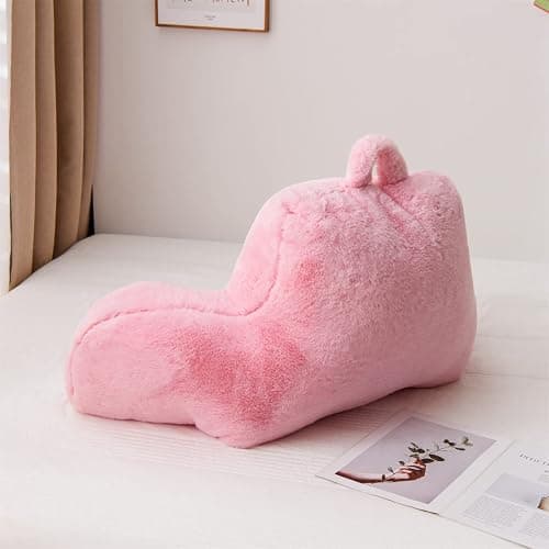 A Nice Night Faux Fur Reading Pillow Bed Wedge Large Adult Children Backrest with Arms Back Support for Sitting Up in Bed/Couch for Bedrest,BabyPink thumbnail 4