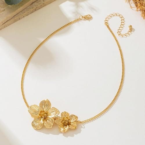 ONBRIG Flower Necklaces for Women Gold Statement Necklace Dainty Floral Pendant Necklaces for Women Hibiscus Flower Necklace Hibiscus Jewelry thumbnail 6