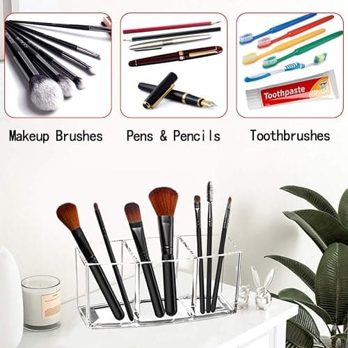 Watpot Acrylic Makeup Brush Organizer Holder Clear Cosmetic Brushes Storage with 3 Slots thumbnail 7