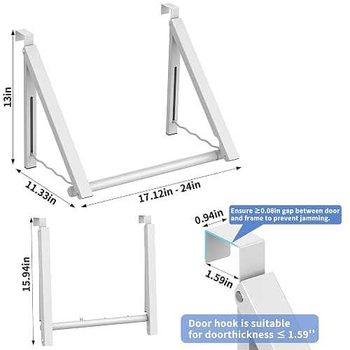 Hleelomi Over The Door Drying Racks for Laundry, Expandable Foldaway Clothes Rail, Suitable for Doors in Bedrooms, Dorms, and Bathrooms, White 2 Rack and A Rod thumbnail 2