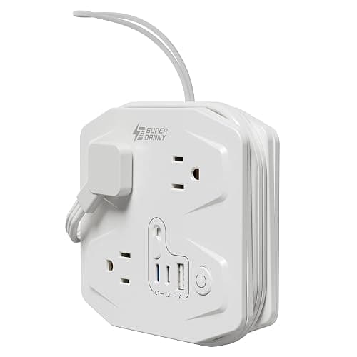 20W Travel Power Strip SUPERDANNY 3-Foot Wrap Up Extension Cord with 3 Outlets and 3 Fast Charging USBs, No Surge Protector Cruise Approved Portable Mini Travel Charger for Home Office Hotel, White - Image 1
