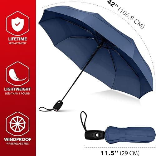 Repel Umbrella Windproof Travel Umbrellas for Rain - Easy Auto Open Close, Durable & Compact Umbrella, Strong Fiberglass Frame, Waterproof Canopy - Backpack, Purse, Portable Umbrella for Travel - F. Navy Blue - Travel thumbnail 3