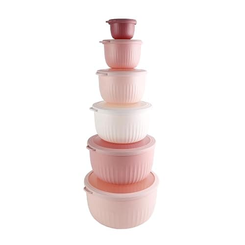 COOK WITH COLOR Prep Bowls with Lids- Wide and Deep Nesting Plastic Small Mixing Bowl Set with Lids, 12 Piece Set - Deep Bowls, Pink - Image 1