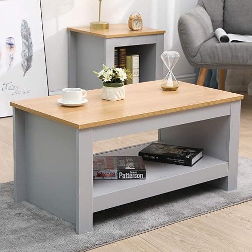 Kingwudo® Living Room 3 Pieces Set Furniture (Lamp Table and Coffee Table and Corner TV Unit) Modern Cabinets Set Grey+OakColor or White+Oak Color (Grey+Oak Color) thumbnail 4