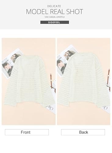 Sidefeel Womens Summer Sweaters 2026 Lightweight Casual Long Sleeve Crochet Tops Hollow Out Knit Pullover Clothing thumbnail 4