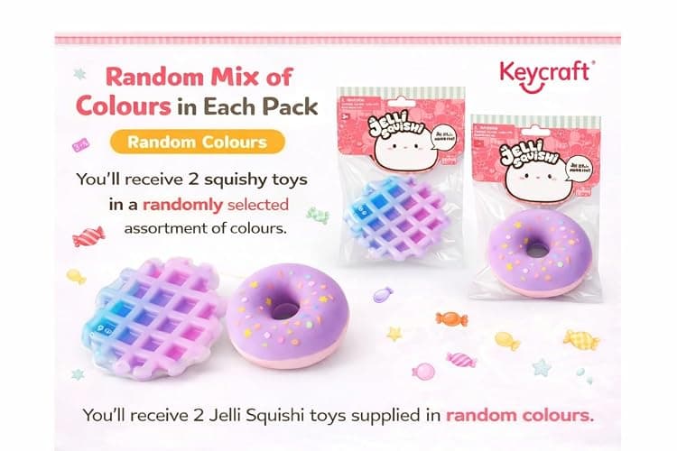 Jelli Squishi Sweet Treats Squishy Toy (2 Pack) – Sensory Fidget Stress Relief Toy for Kids – Soft Jelly Squeeze Waffle and Doughnut Kavaii Taba Mochi Toy – Random Colours thumbnail 3