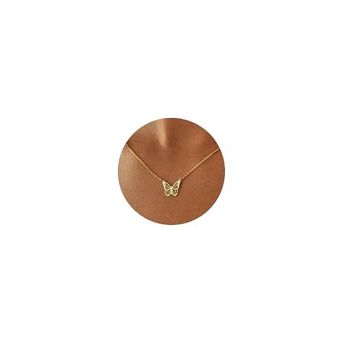 GUOKE 14K Gold Plated Dainty Pendant Butterfly Bead Boot Bee Baseball Flower Compass Airplane Hummingbird Tree Necklace Simple Jewelry Gift for Women - Image 1
