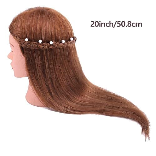 Mannequin Head with 100% Human Hair, SZCY LLC 18" Dark Brown Real Hair Cosmetology Mannequin Head Hair Styling Hairdressing Practice Training Doll Heads with Clamp Holder and Tools thumbnail 4