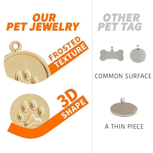 MEMOPAW Dogs ID Tags Personalized Double Sided Deep Engraved Cat & Dog Collar Charm Round Shape Frosting Process Silver/Gold Plated (PAW-Gold) thumbnail 5