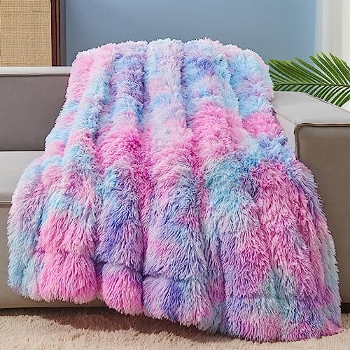 GONAAP Fuzzy Faux Fur Throw Blanket Purple Rainbow Super Soft Cozy Plush Fuzzy Shaggy Blanket for Couch Sofa Bed (Purple Rainbow, Throw(50"x60")) - Image 1