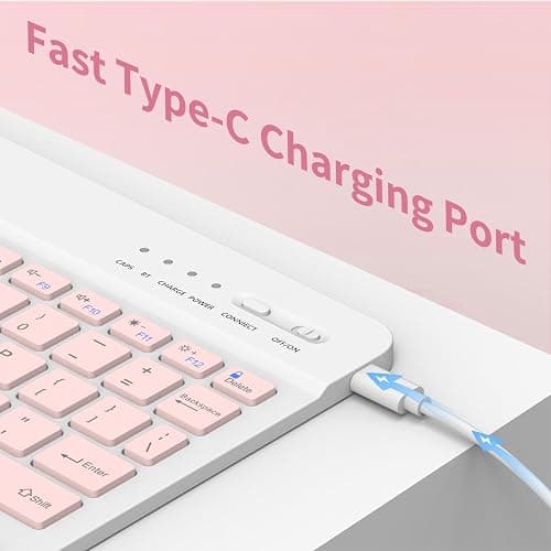 KBCASE Keyboard Case for iPad 9th/8th/7th Generation 2021/2020/2019, Compatible with iPad Air 3/Pro 10.5, Detachable Wireless Keyboard Case with Pencil Holder (Light Pink) thumbnail 7